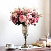 欧式餐桌干花装饰品玻璃花瓶摆件法式轻奢客厅摆设美式茶几插花