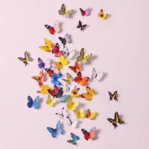 3d彩色假蝴蝶装饰画小花朵墙贴纸仿真pvc立体道具墙面塑料吊饰品