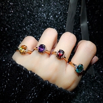 仿天然红宝石碧玺戒子时尚黄水晶指环个性小众设计轻奢复古戒指女