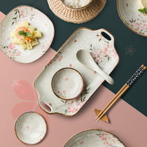 日式手绘樱花陶瓷餐具盘子碗餐盘菜盘家用饭碗汤碗创意新款鱼盘