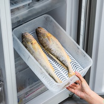 日本厨房冰箱收纳盒装鱼冷冻盒冻肉盒沥水保鲜盒长方形带盖冷藏盒