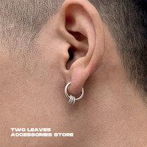 TWO LEAVES S925纯银镶钻圆环耳环嘻哈街头男女款潮流可拆卸耳圈