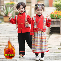 傣族服装儿童少数名族服春秋季加绒长袖拜年服元旦幼儿演出舞蹈服