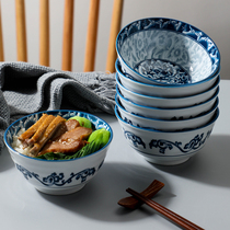 青花瓷饭碗吃饭陶瓷面碗家用2024新款老式复古5英寸碗碟套装餐具