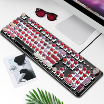 真机械键盘鼠标套装青轴糖果口红游戏可爱樱桃粉红色少女生心朋克网红吃鸡复古台式电脑笔记本有线电竞外设