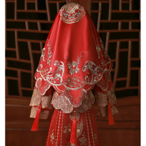 红盖头新娘2024结婚秀禾服出嫁喜帕高级头巾重工刺绣流苏红色头纱