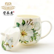 骨瓷马克杯带盖勺创意杯子牛奶杯陶瓷情侣水杯可爱韩版简约咖啡杯