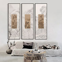 新中式古典组合装饰画山水抽象简约茶室挂画样板间艺术配画竖版画
