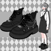 原创黑色马丁靴女显脚小春季新款可爱学生甜酷厚底短靴中筒瘦瘦靴