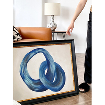 若奈装饰画《执子之手》抽象毕加索式手绘蓝色油画客厅样板房墙画