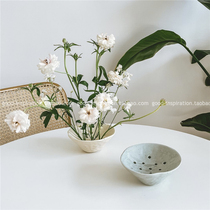 小众艺术设计插花器 韩式陶瓷花插滤水碗家居装饰品摆件复古粗陶