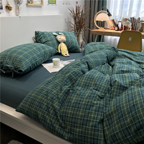 北欧简约ins风小清新绿色色织水洗棉四件套裸睡1.5m1.8米被套床单
