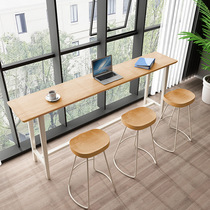 实木吧台桌原木色高脚桌椅长条窄桌阳台简约现代家用靠墙桌椅组合
