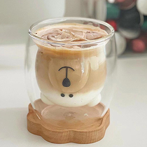 双层耐热可爱小熊玻璃杯子ins风创意冰拿铁咖啡杯牛奶喝水杯家用