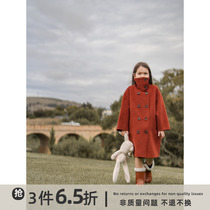 史豌豆童装双面羊绒大衣女童2023冬季新款儿童时髦红色中长款外套