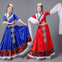 新款藏族服装女可拆水袖舞蹈广场舞演出服连衣裙藏族表演服成人款