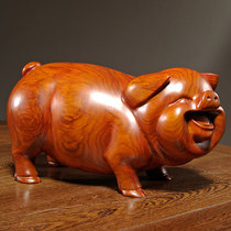 花梨木雕刻猪摆件十二生肖可爱猪家居客厅装饰红木雕刻工艺品送礼