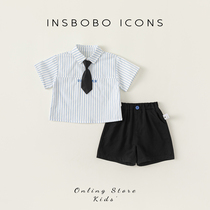 INSbobo儿童套装时尚条纹男童夏装2024新款男宝衬衫两件套帅气
