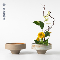 复古陶瓷高脚小花器禅意中式日式插花器皿茶席桌面摆件剑山插花器