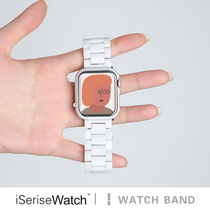 iserisewatch适用applewatchs8小众表带苹果手表表带iwatchs9金属41/45mm白色陶瓷链式新款男夏天透气女高级