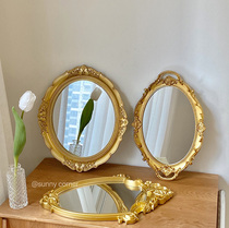 元气角落 法式复古化妆镜宫廷风浮雕金色镜子ins风桌面台式梳妆镜