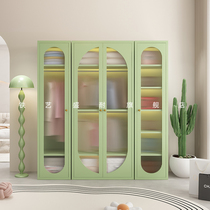 法式奶油风衣柜简约现代家用卧室长虹玻璃轻奢铁艺大收纳储物柜子