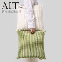 高端绿色沙发抱枕套不含芯客厅轻奢高级感靠垫冬天毛绒靠枕长方形