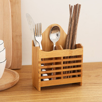 家用多功能竹制筷笼创意壁挂式筷子筒盒沥水筷子架厨房竹木置物架
