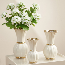 奶油风陶瓷花瓶白色高级感水养玫瑰插花复古法式客厅餐桌摆件艺术