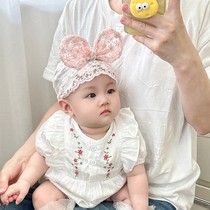 婴儿帽子夏季薄款公主可爱小月龄女宝宝蕾丝发带新生儿护囟门头饰
