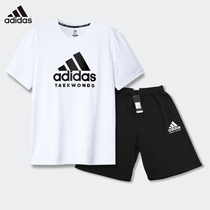 adidas阿迪达斯运动套装男 夏新款休闲宽松跑步短袖t恤短裤两件套