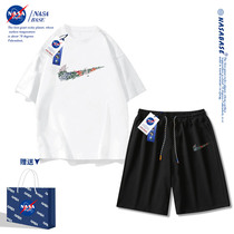 NASA联名潮牌短袖短裤套装2024夏季一套t恤男女休闲五分运动短裤