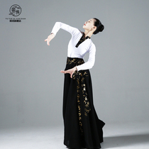 蒙古族舞蹈服装民族舞练功服表演艺考大摆长裙藏族新疆舞黑色广场