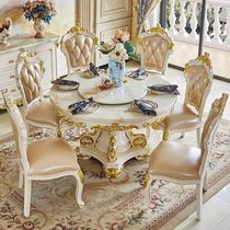欧式实木餐桌椅组合大理石圆餐桌家用豪华圆形奢华雕花欧式餐桌