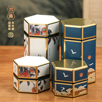 创意六角茶叶罐铁罐中式马口铁储茶罐小号密封便携茶叶盒空罐定制