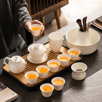 羊脂玉白瓷功夫茶具套装家用泡茶壶盖碗茶杯陶瓷高档中式2024新款
