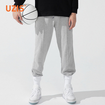 UZIS运动裤男宽松束脚裤加绒裤子休闲潮灰色篮球长裤美式训练卫裤