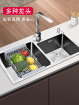 厨房加厚手工水槽洗菜盆双槽304不锈钢家用水池洗碗池槽台上下盆
