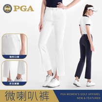美国PGA高尔夫服装女装微喇叭开叉长裤短袖套装春季上衣T恤POLO衫