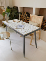 美式铁木雕花餐桌法式复古简约餐台欧式长方形办公会议桌工作台