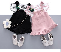 女童夏装套装2021新款童装洋气韩版短袖T恤公主背带裤两件套1-3岁
