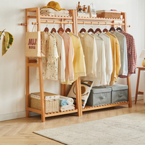 简易实木衣帽架落地卧室挂衣架客厅榉木质晾衣服架家用房间立式杆