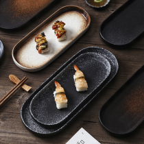 日式长方形盘子家用陶瓷长条盘点心西餐盘小吃创意椭圆寿司盘商用