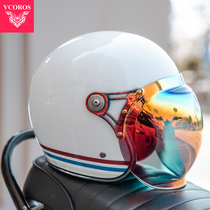 VCOROS碳纤维复古摩托车头盔四季男女机车玻璃钢四分之三半盔巡航