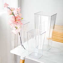 亚克力醒花桶家用透明塑料养花鲜花大号方形花束花店插花花瓶花筒