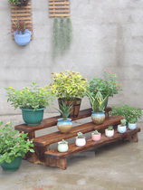 木头碳化板凳花篮凳子墙上长条花架窗台木质简易条板家用绿植庭院