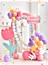 ins马卡龙粉色主题kt板背景墙装饰布置女孩周岁生日派对气球儿童5