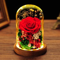 永生花玫瑰康乃馨玻璃罩礼盒摆件情人节送女朋友闺蜜妈妈生日礼物