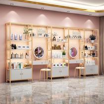 化妆品展示柜美容院彩妆护肤产品柜子置物架带镜美甲店货架展示架