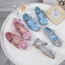女童公主鞋2023春款闪亮水钻魔术贴儿童单鞋一字带低跟童鞋潮